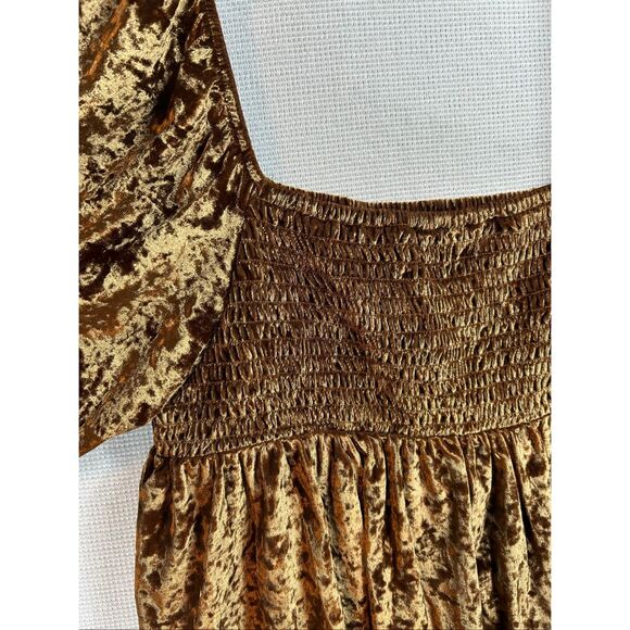 American Eagle Crushed Velvet Smocked Peplum Top | Puff Sleeve Boho Y2K | M - Picture 5 of 10